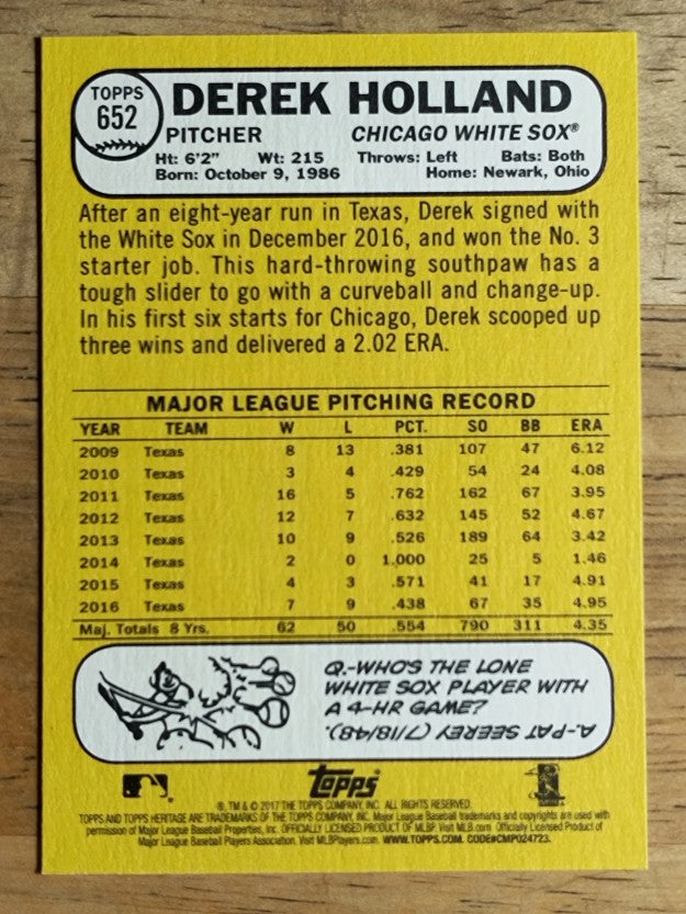 2017 Topps Heritage #652 Derek Holland