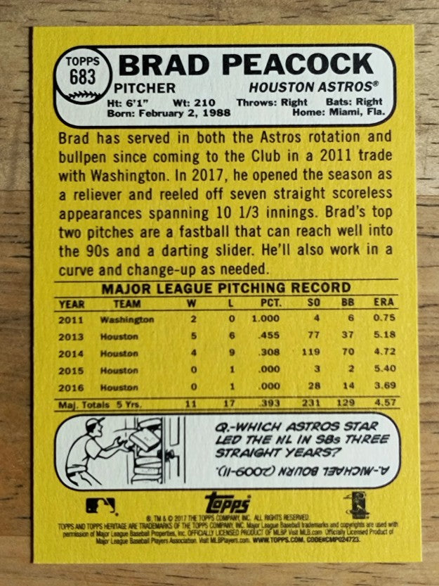 2017 Topps Heritage #683 Brad Peacock