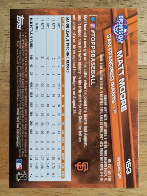 2017 Topps Opening Day #153 Matt Moore