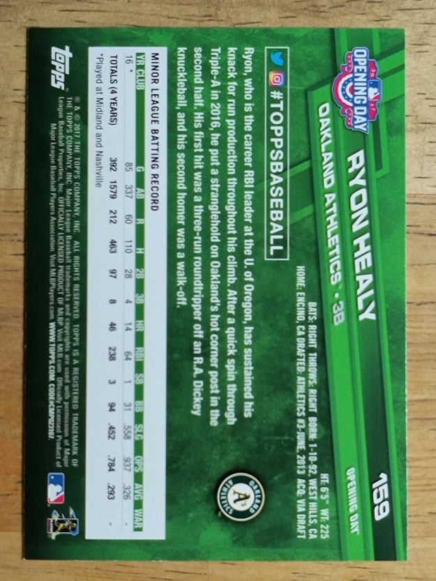 2017 Topps Opening Day #159 Ryon Healy RC