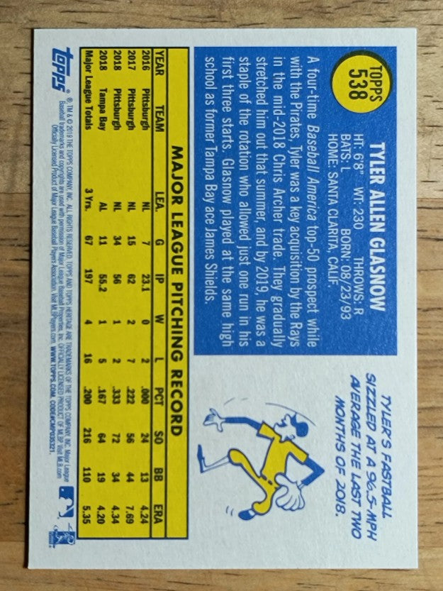 2019 Topps Heritage #538 Tyler Glasnow