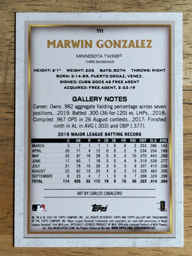 2020 Topps Gallery #111 Marwin Gonzalez