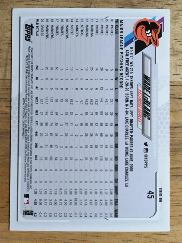 2021 Topps #45 Wade LeBlanc