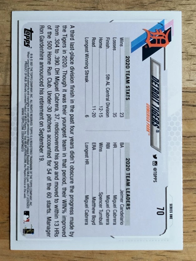 2021 Topps #70 Detroit Tigers TC