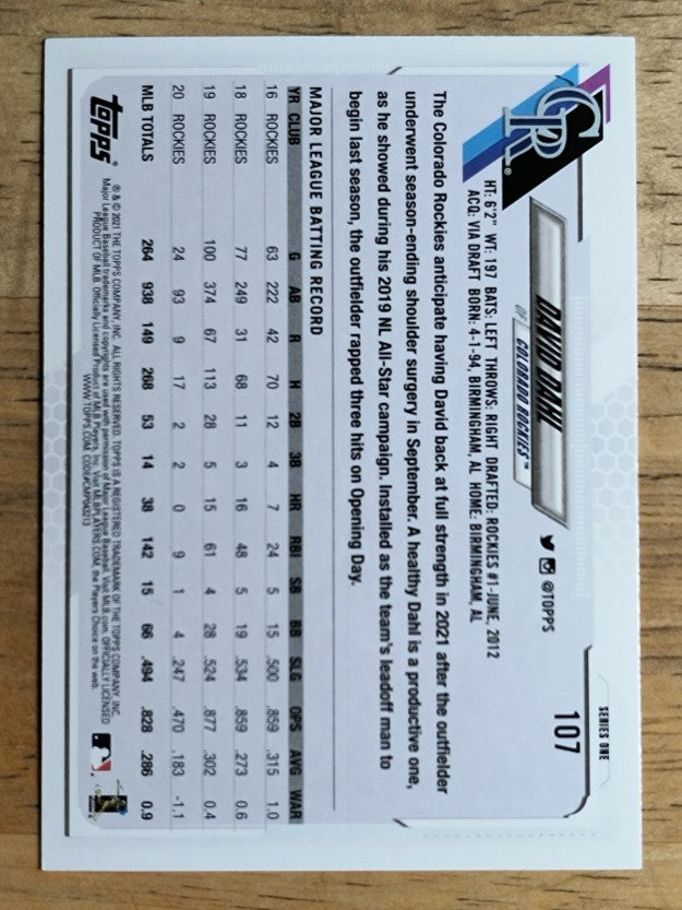 2021 Topps #107 David Dahl