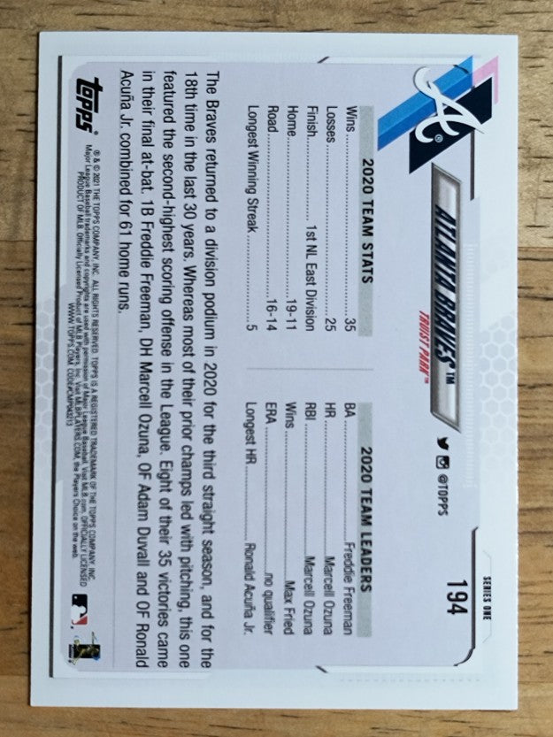 2021 Topps #194 Atlanta Braves TC
