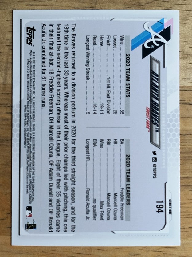 2021 Topps #194 Atlanta Braves TC