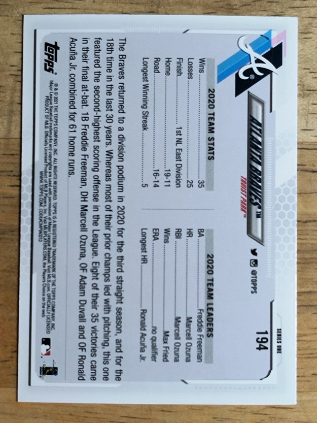 2021 Topps #194 Atlanta Braves TC