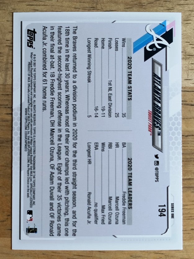 2021 Topps #194 Atlanta Braves TC