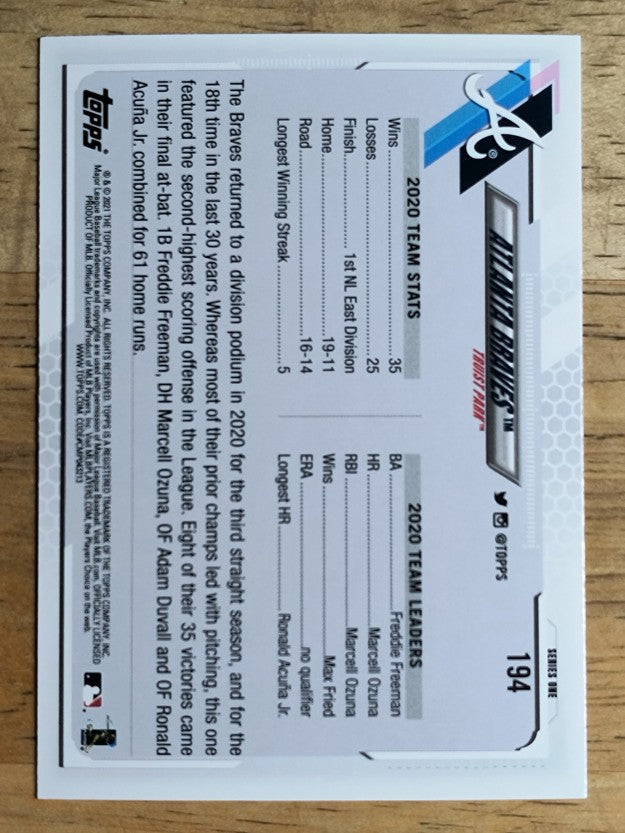 2021 Topps #194 Atlanta Braves TC