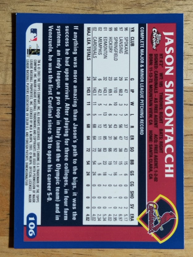 2003 Topps Chrome #106 Jason Simontacchi