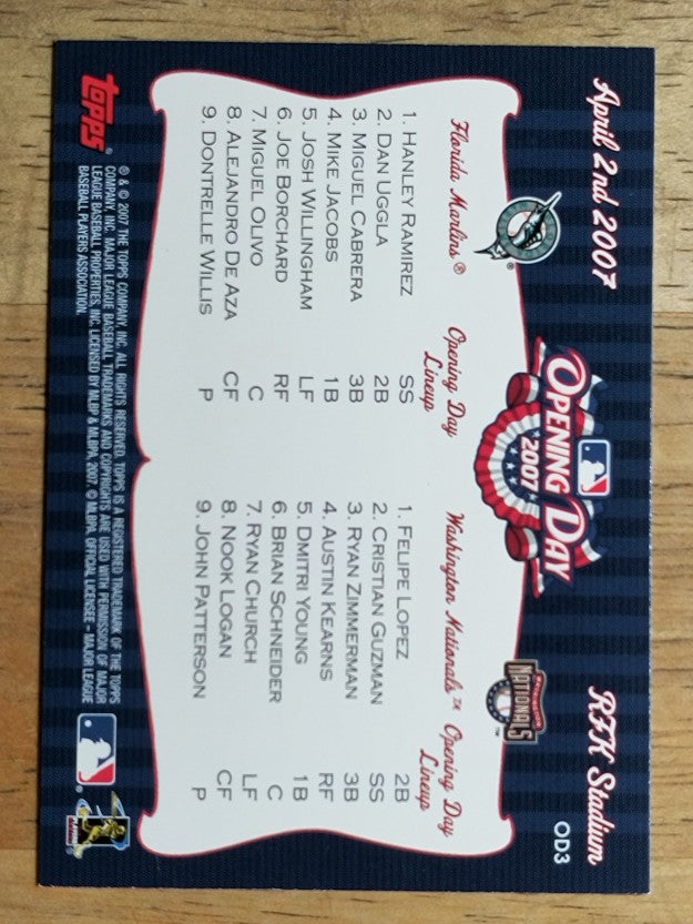 2007 Topps Opening Day Team vs Team #OD3 Florida Marlins/Washington Nationals