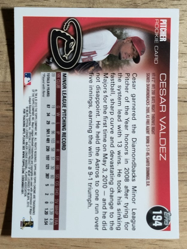 2010 Topps Chrome #194 Cesar Valdez RC