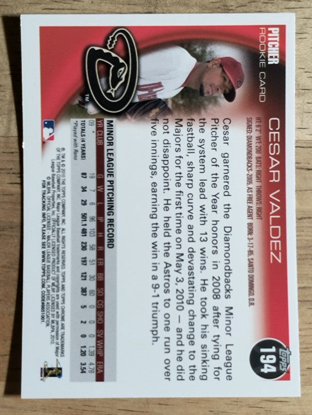 2010 Topps Chrome #194 Cesar Valdez RC