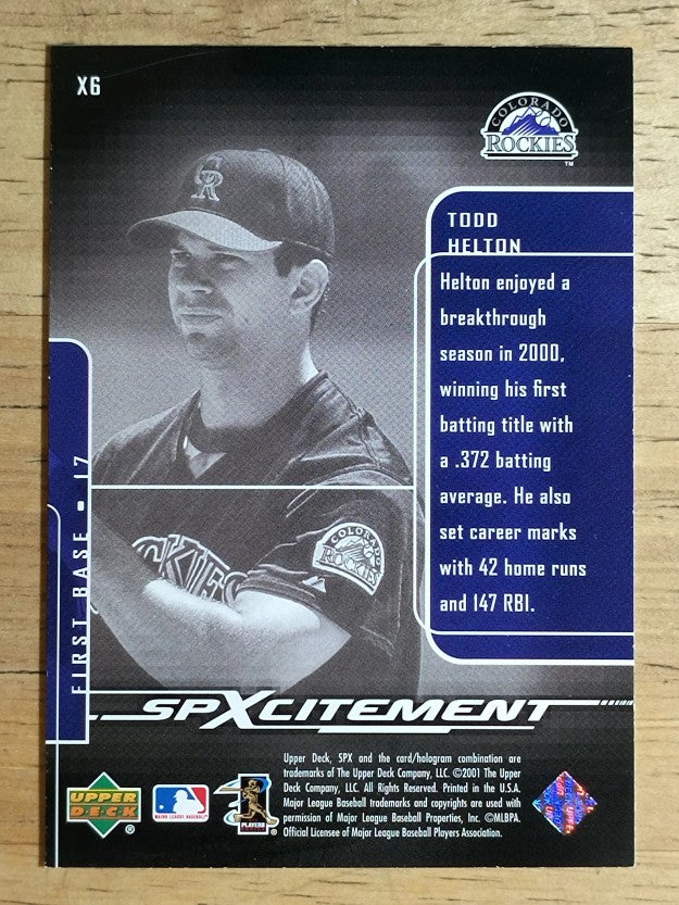 2001 SPx SPXcitement #X6 Todd Helton