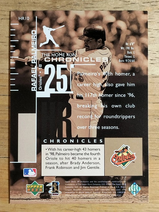 1999 SP Authentic Home Run Chronicles #HR10 Rafael Palmeiro