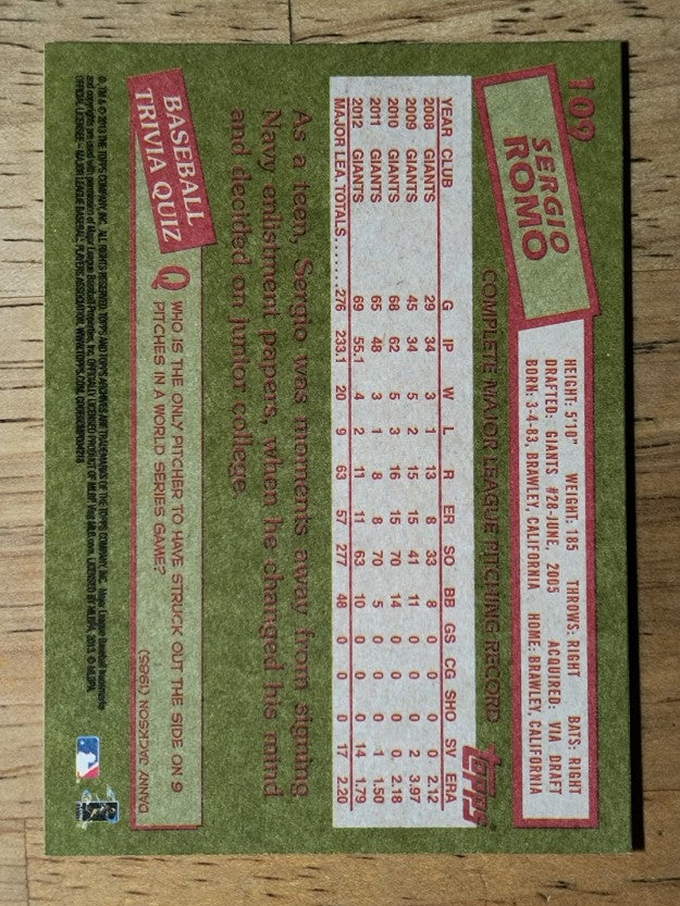 2013 Topps Archives #109 Sergio Romo
