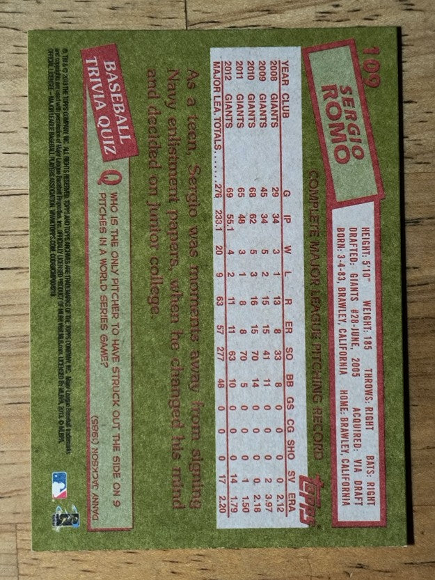 2013 Topps Archives #109 Sergio Romo