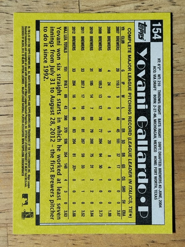 2013 Topps Archives #154 Yovani Gallardo