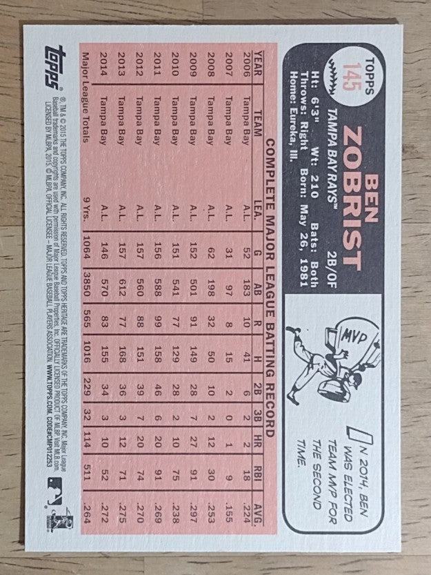 2015 Topps Heritage #145 Ben Zobrist