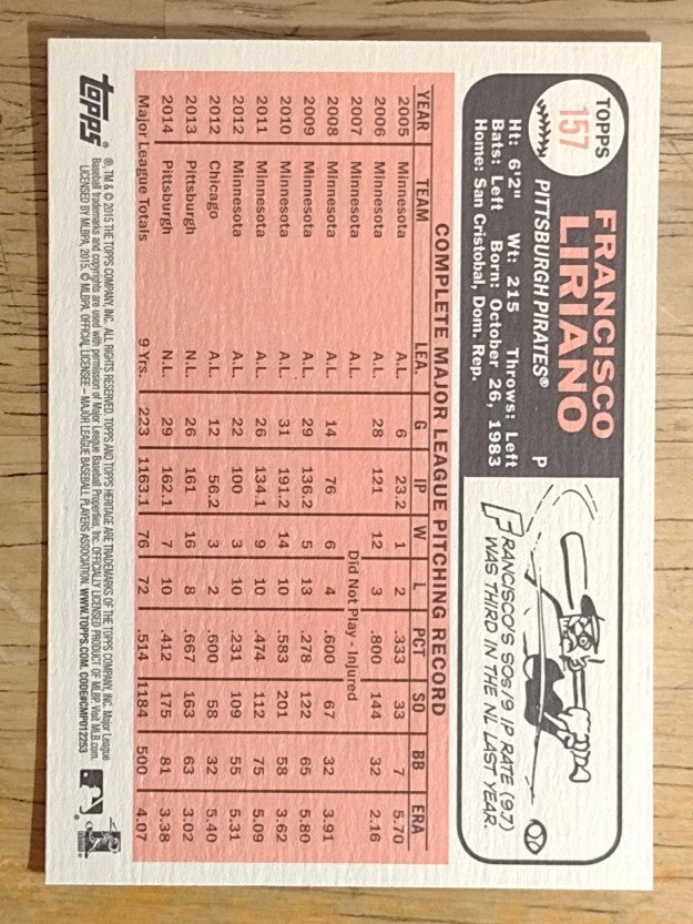 2015 Topps Heritage #157 Francisco Liriano