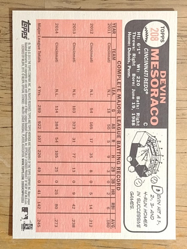 2015 Topps Heritage #208 Devin Mesoraco