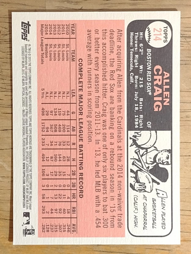 2015 Topps Heritage #214 Allen Craig