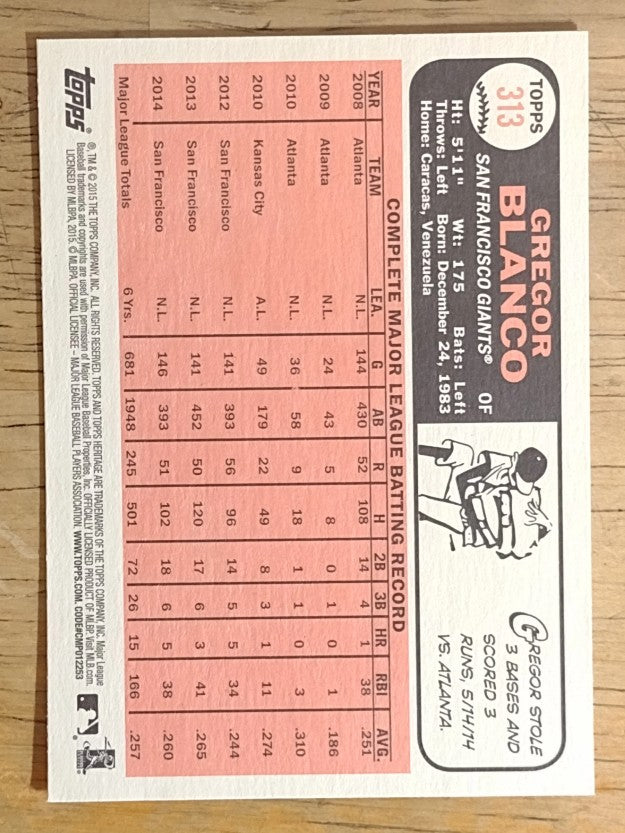2015 Topps Heritage #313 Gregor Blanco