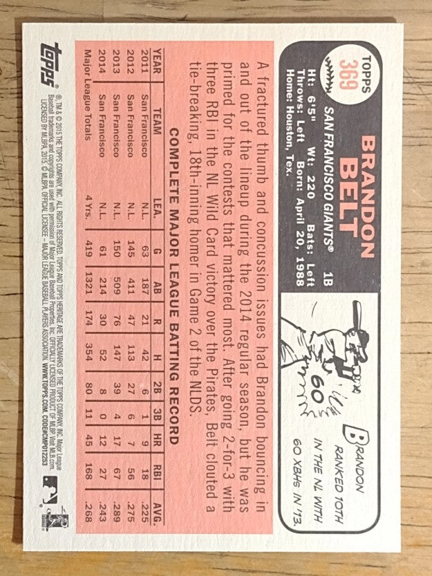 2015 Topps Heritage #369 Brandon Belt