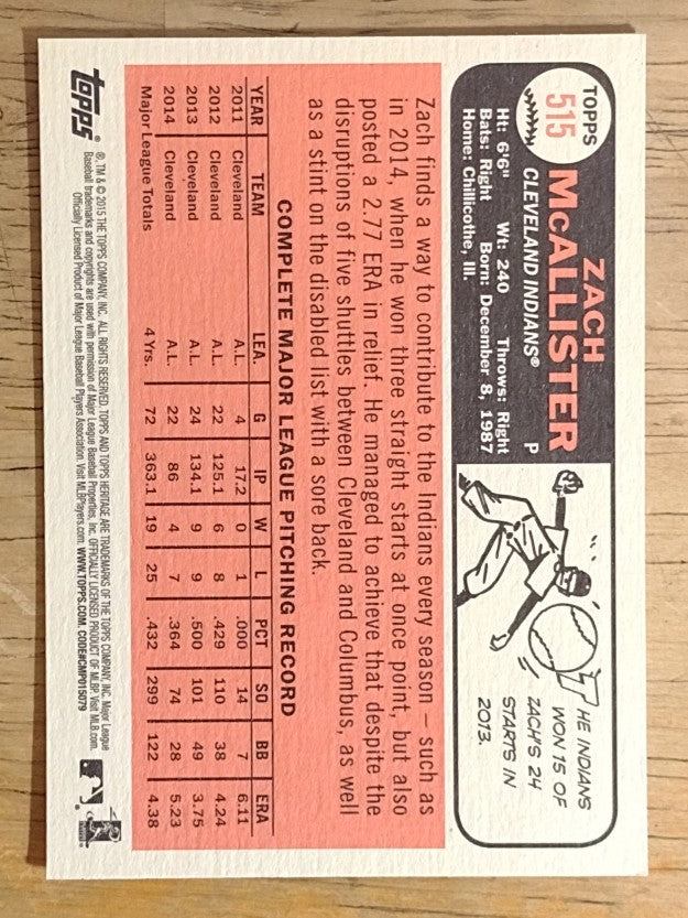 2015 Topps Heritage #515 Zach McAllister