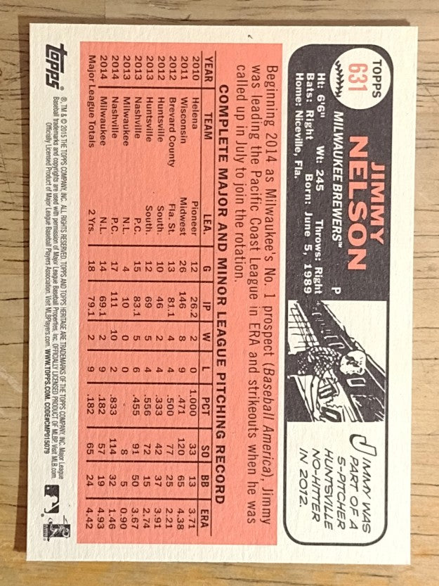2015 Topps Heritage #631 Jimmy Nelson
