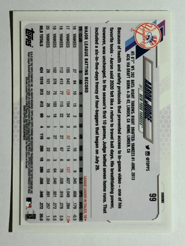 2021 Topps Chrome #99 Aaron Judge