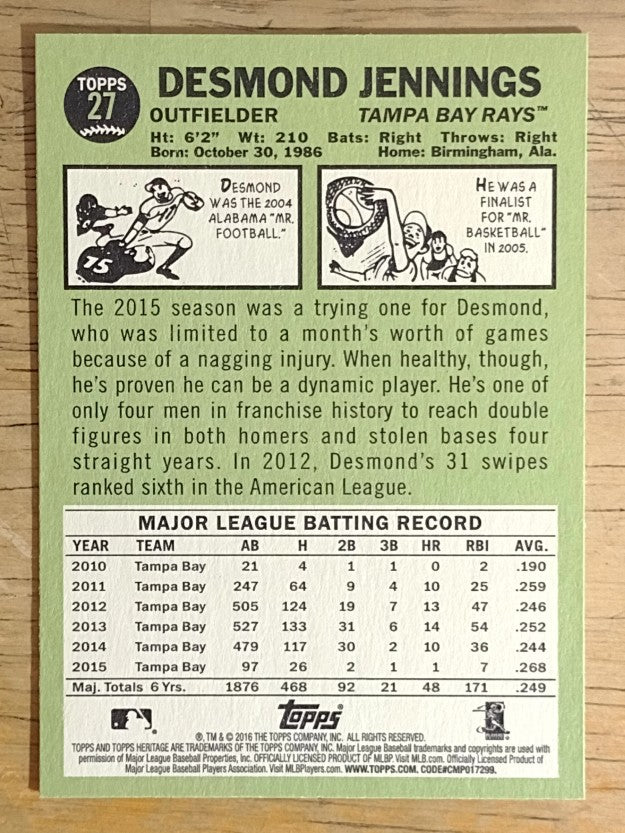 2016 Topps Heritage #27 Desmond Jennings