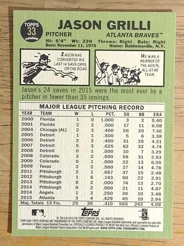 2016 Topps Heritage #33 Jason Grilli