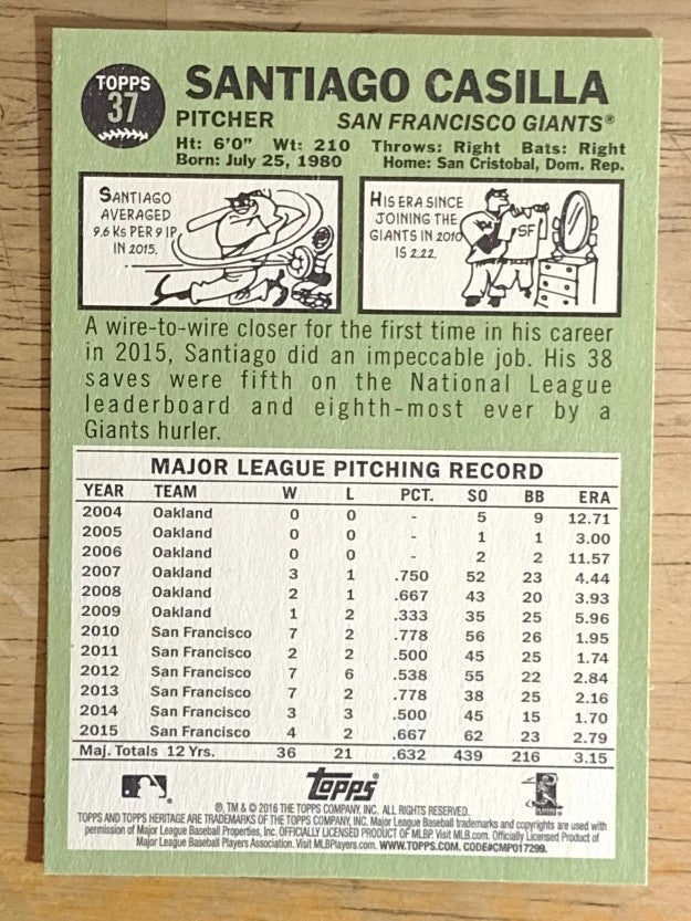 2016 Topps Heritage #37 Santiago Casilla