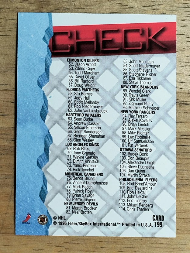 1995-96 Metal #199 Checklist 1-114