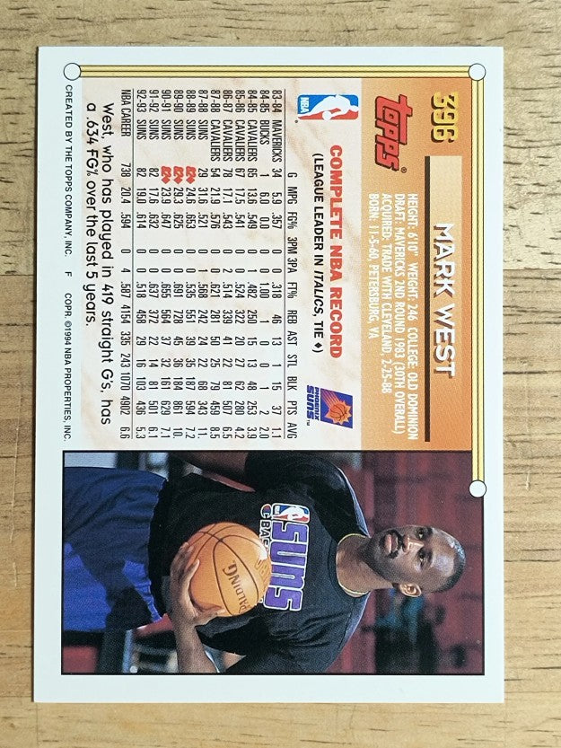 1993-94 Topps Gold #396 Mark West