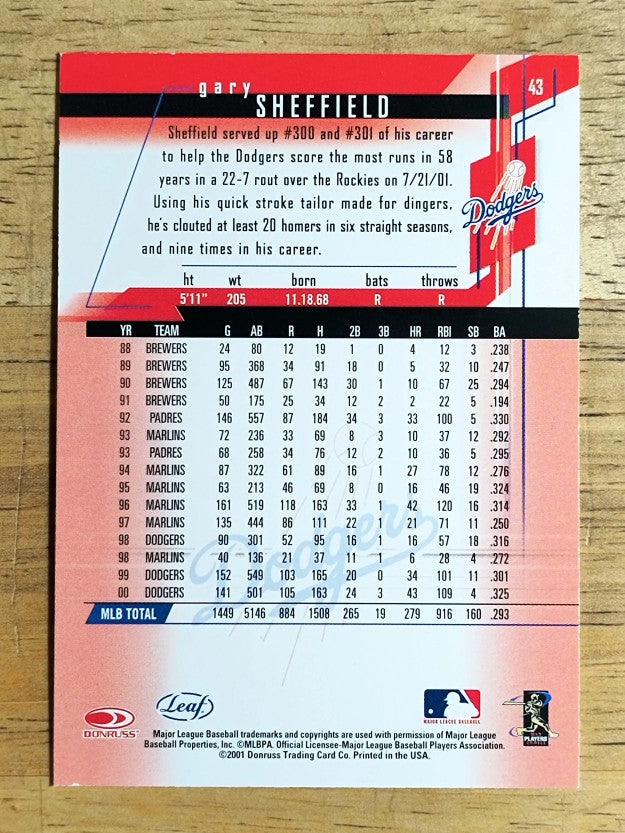 2001 Leaf Rookies and Stars #43 Gary Sheffield