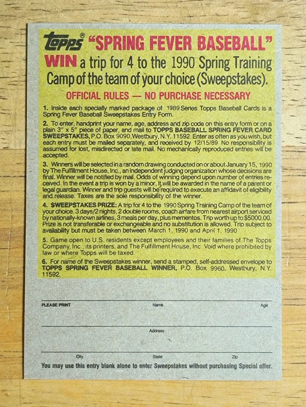 1989 Topps Company Store #NNO Style B Sweatshirt Offer/Gray Back