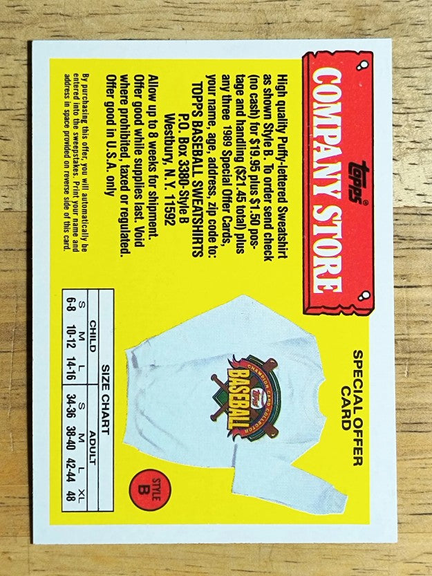 1989 Topps Company Store #NNO Style B Sweatshirt Offer/Gray Back