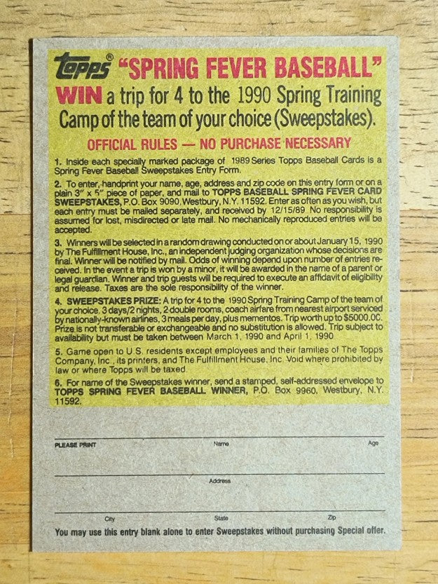 1989 Topps Company Store #NNO Style C Sweatshirt Offer/Gray Back