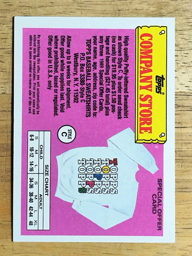 1989 Topps Company Store #NNO Style C Sweatshirt Offer/Gray Back