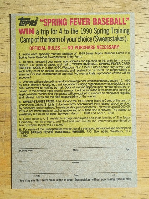 1989 Topps Company Store #NNO Style E T-Shirt Offer/Gray Back