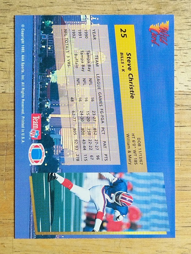1993 Wild Card #25 Steve Christie