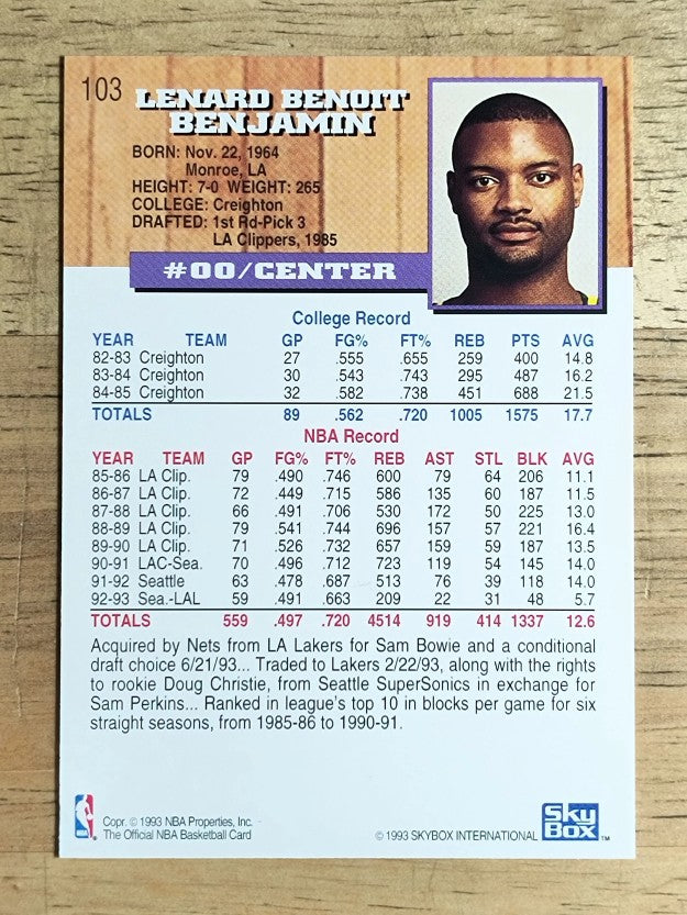 1993-94 Hoops #103 Benoit Benjamin
