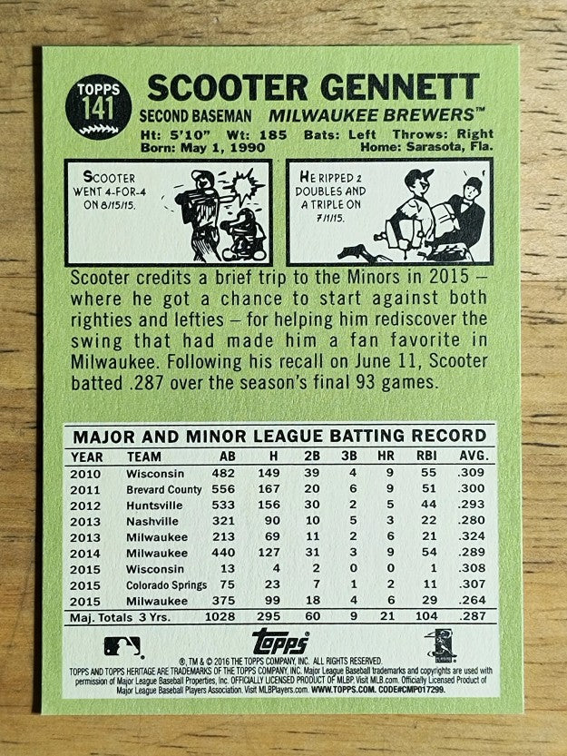2016 Topps Heritage #141 Scooter Gennett