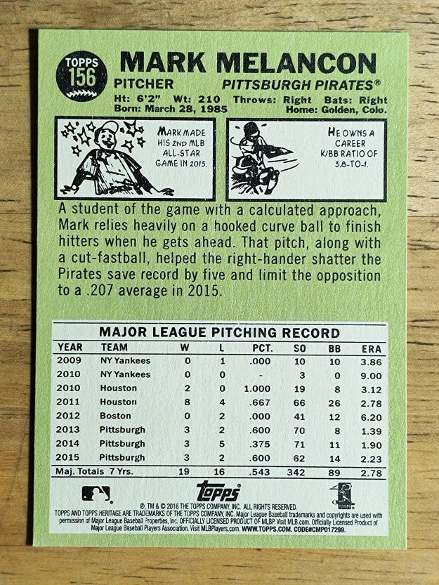 2016 Topps Heritage #156 Mark Melancon