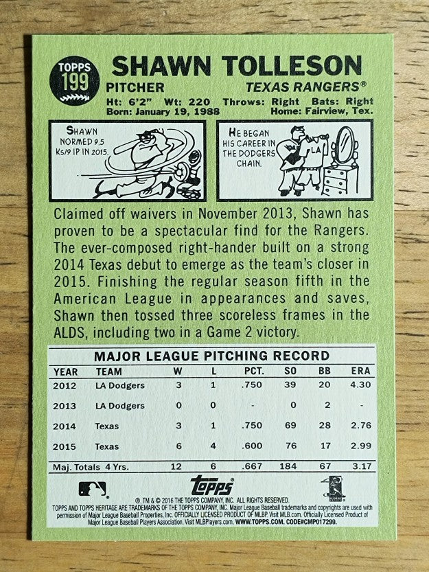 2016 Topps Heritage #199 Shawn Tolleson