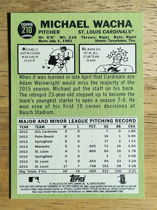 2016 Topps Heritage #210A Michael Wacha