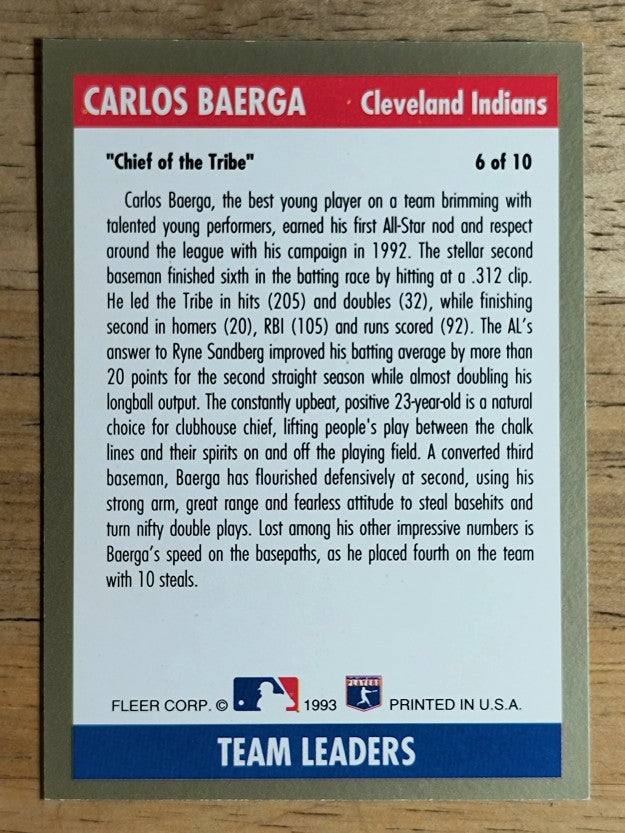 1993 Fleer Team Leaders #AL6 Carlos Baerga